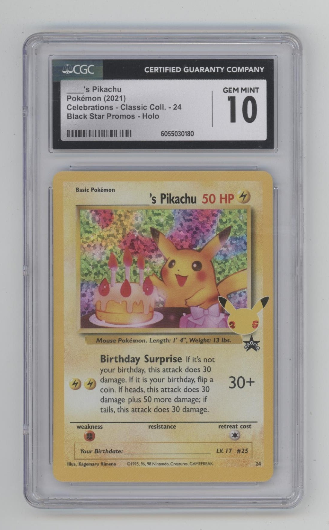 Birthday Pikachu Pokemon Celebrations Classic Collection Holo #24 CGC 10