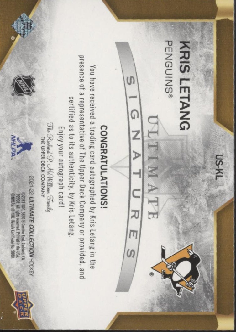 Kris Letang 2021-22 Upper Deck Ultimate Collection Signatures Auto #US-KL