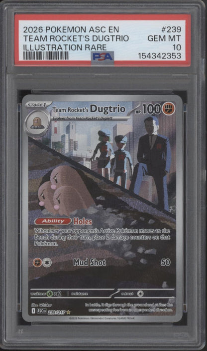 Team Rocket's Dugtrio Pokemon Ascended Heroes Illustration Rare #239 PSA 10