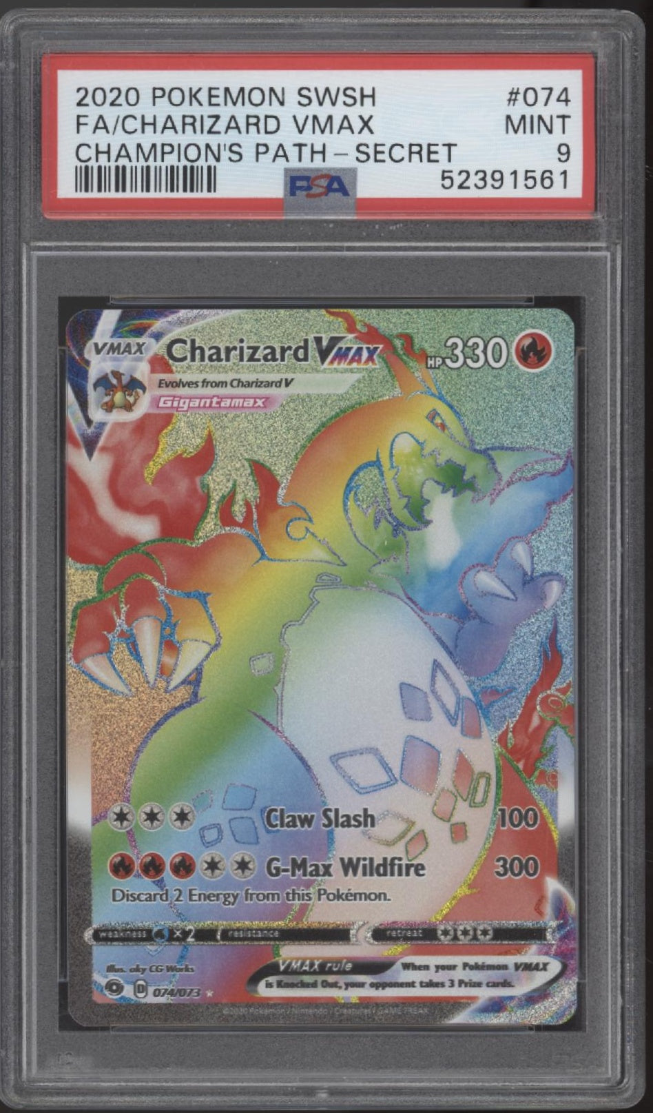 Charizard VMAX Pokemon Champion's Path Secret Full Art #074 PSA 9