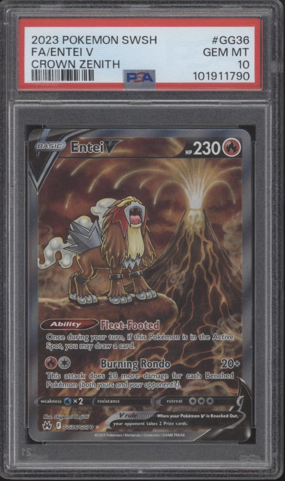 Entei V Pokemon Crown Zenith Full Art #GG36 PSA 10
