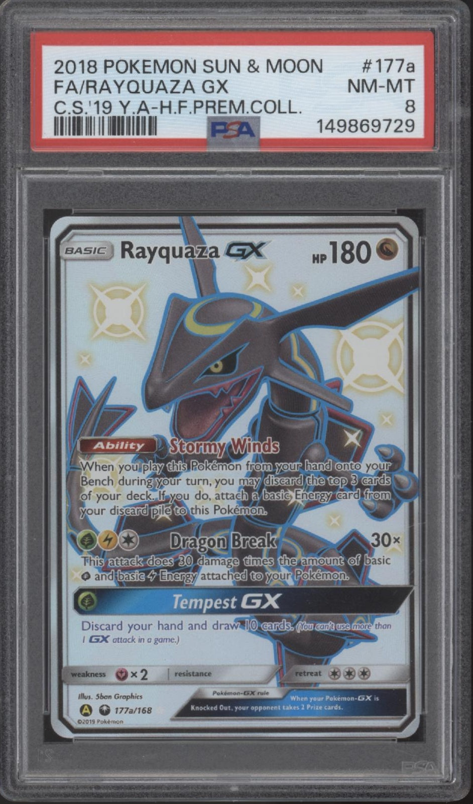Rayquaza GX Pokemon Celestial Storm Premium Collection Full Art #177a PSA 8