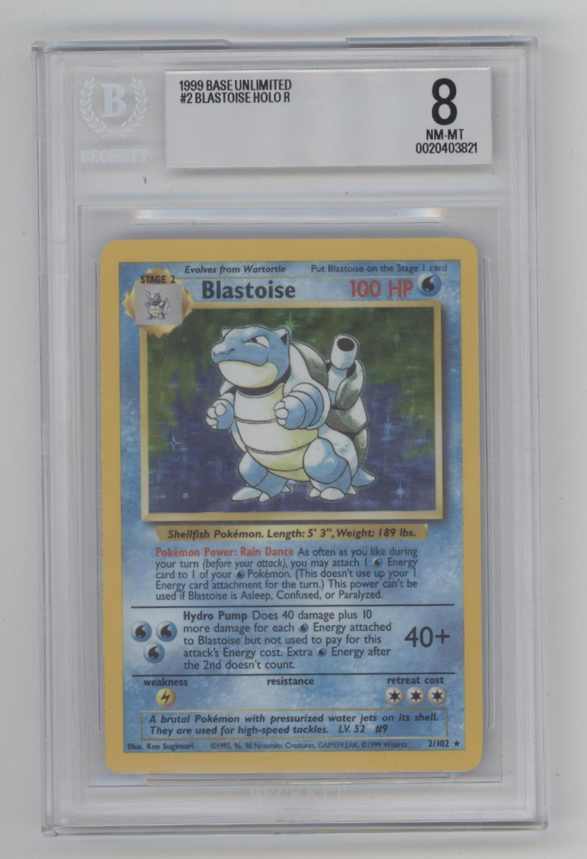 Blastoise Pokemon Base Set Holo #2 Beckett 8