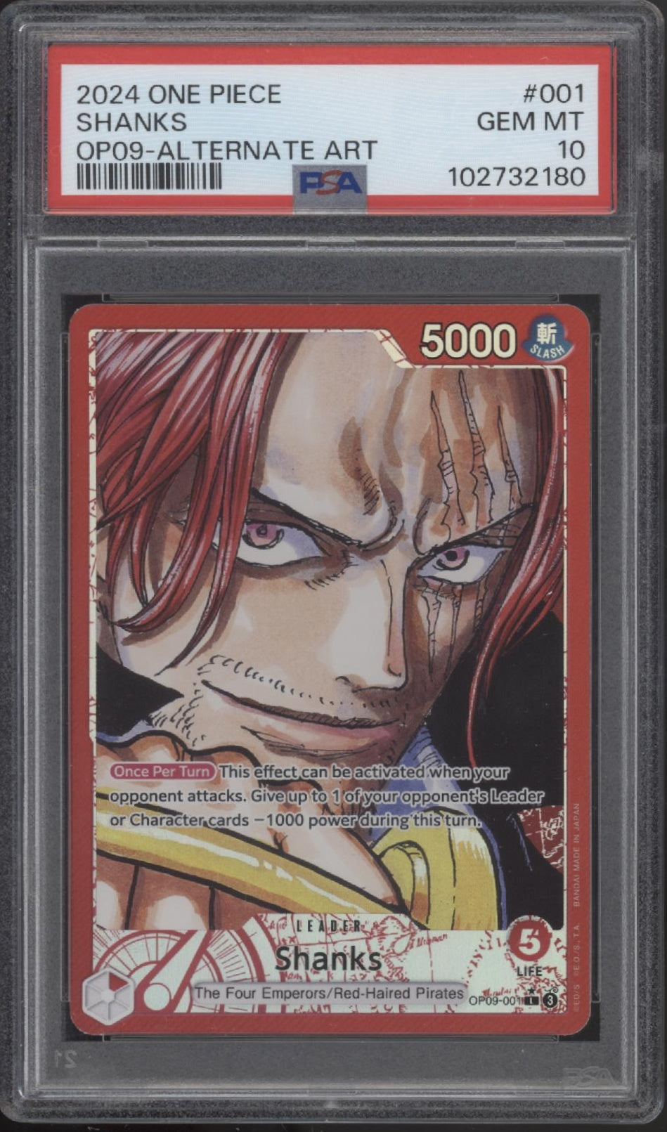 Shanks One Piece Card Game OP09 Alternate Art #001 PSA 10