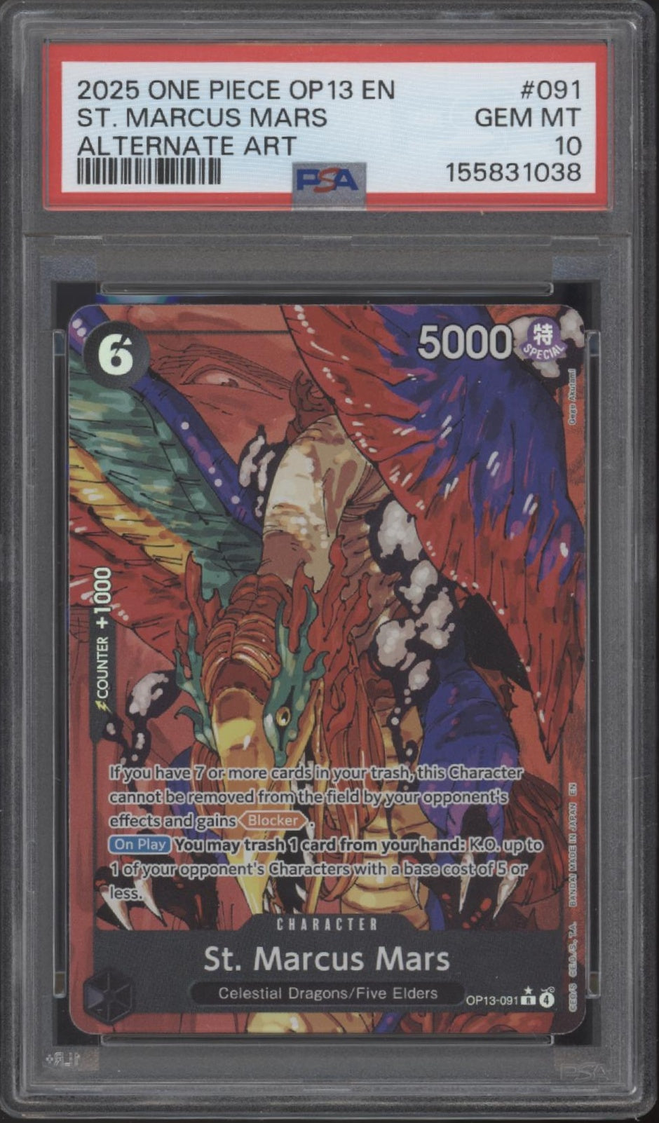 St. Marcus Mars One Piece Card Game OP13 Alternate Art #091 PSA 10 #3