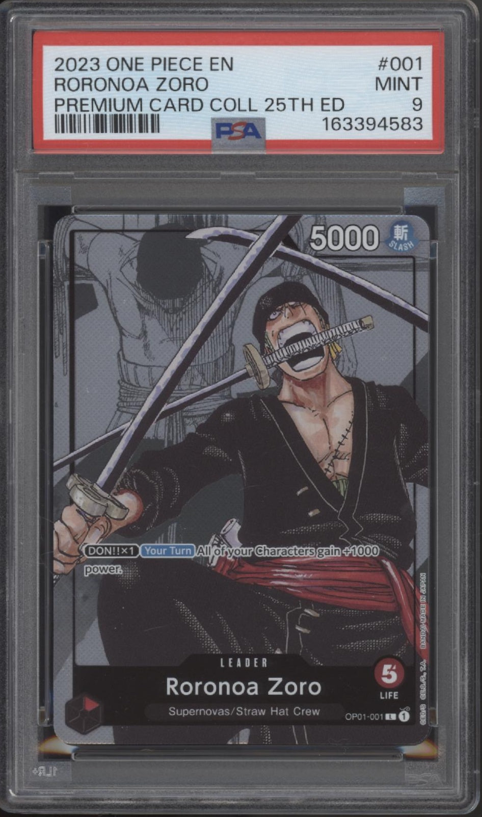 Roronoa Zoro One Piece Card Game Premium Card Collection 25th Edition #001 PSA 9