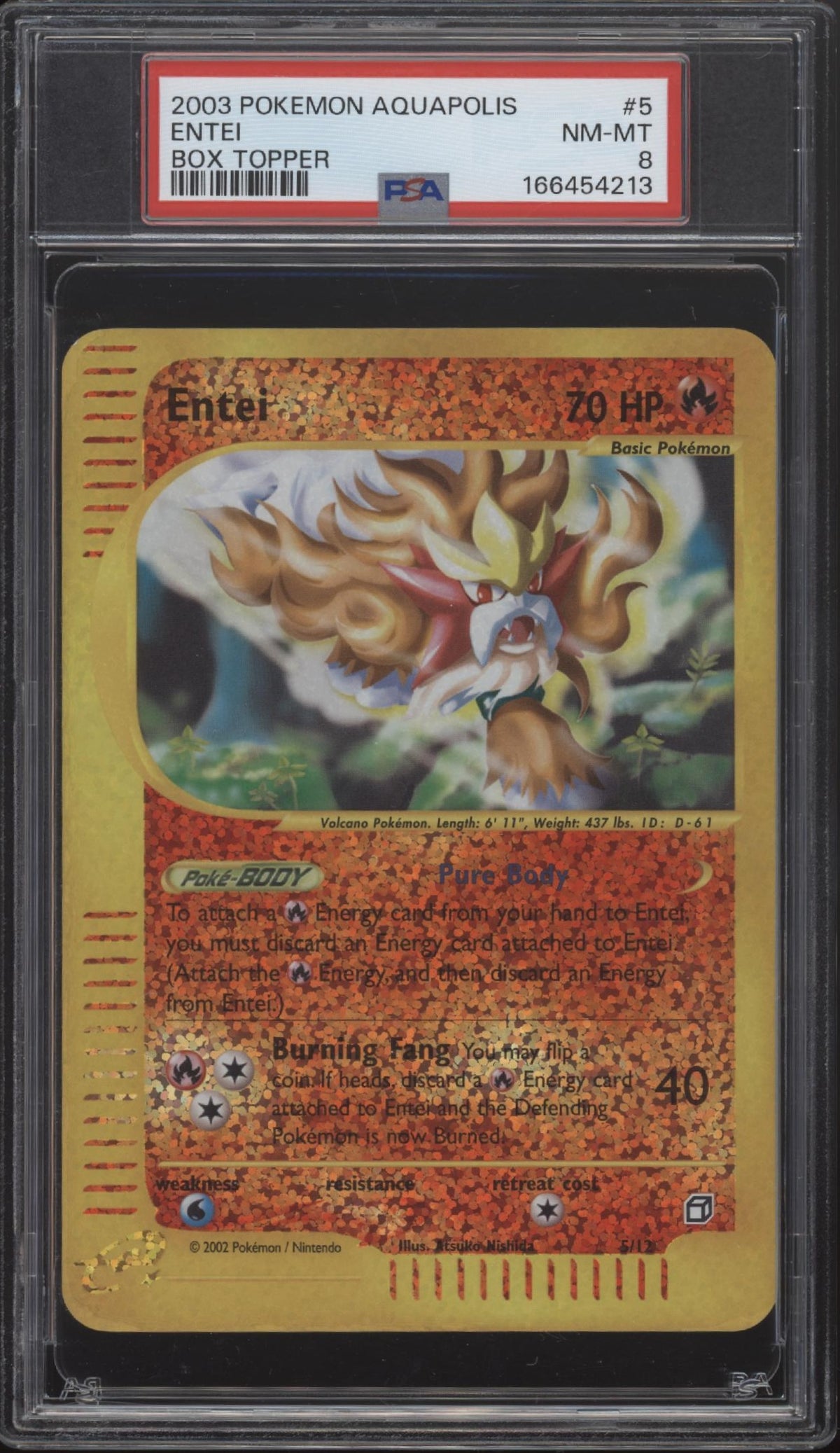 Entei Pokemon Aquapolis Oversized Box Topper #5 PSA 8