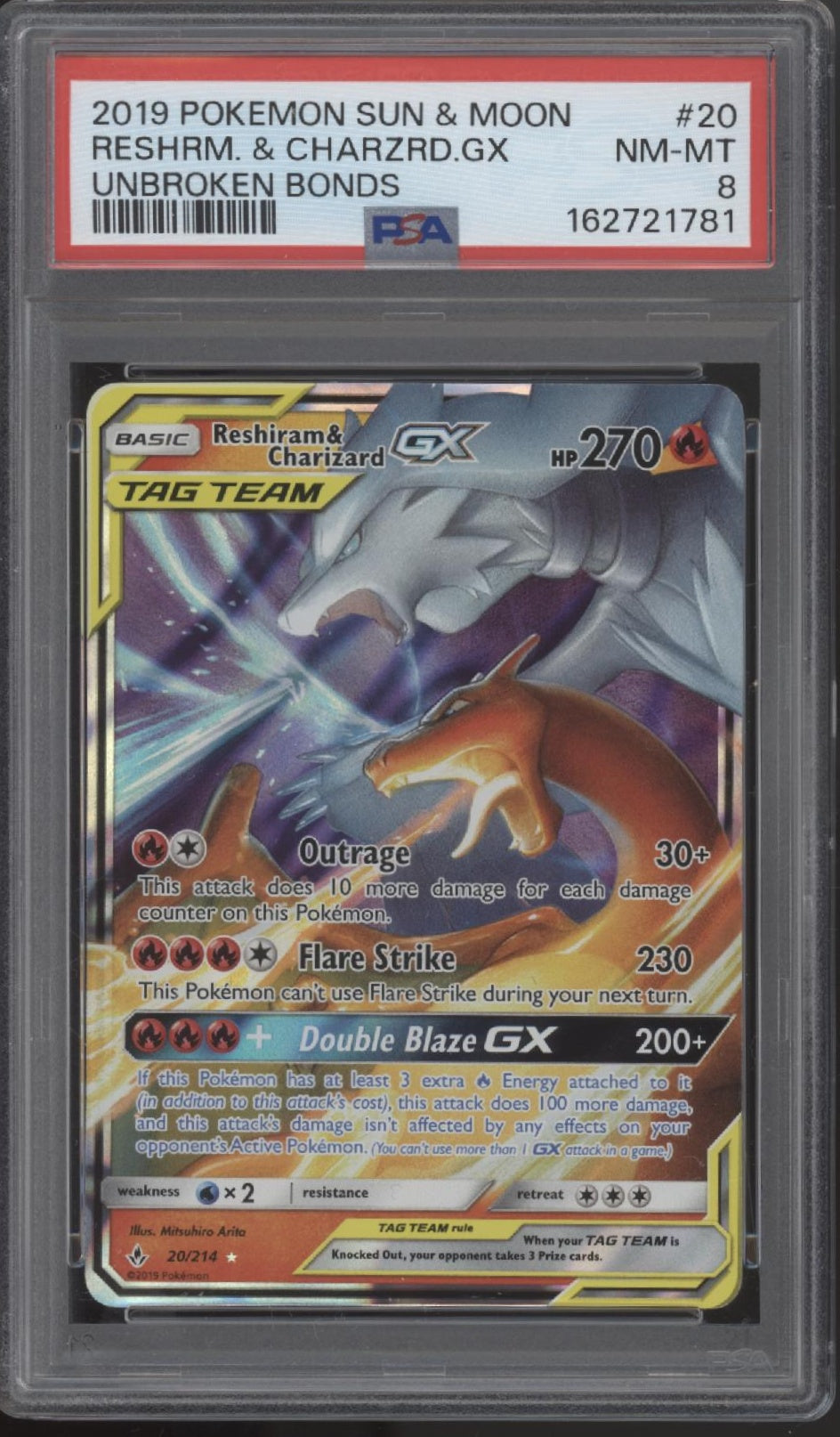 Reshiram & Charizard GX Pokemon Unbroken Bonds #20 PSA 8