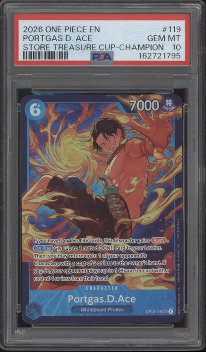 Portas D Ace One Piece Card Game Store Treasure Cup Champion #119 PSA 10
