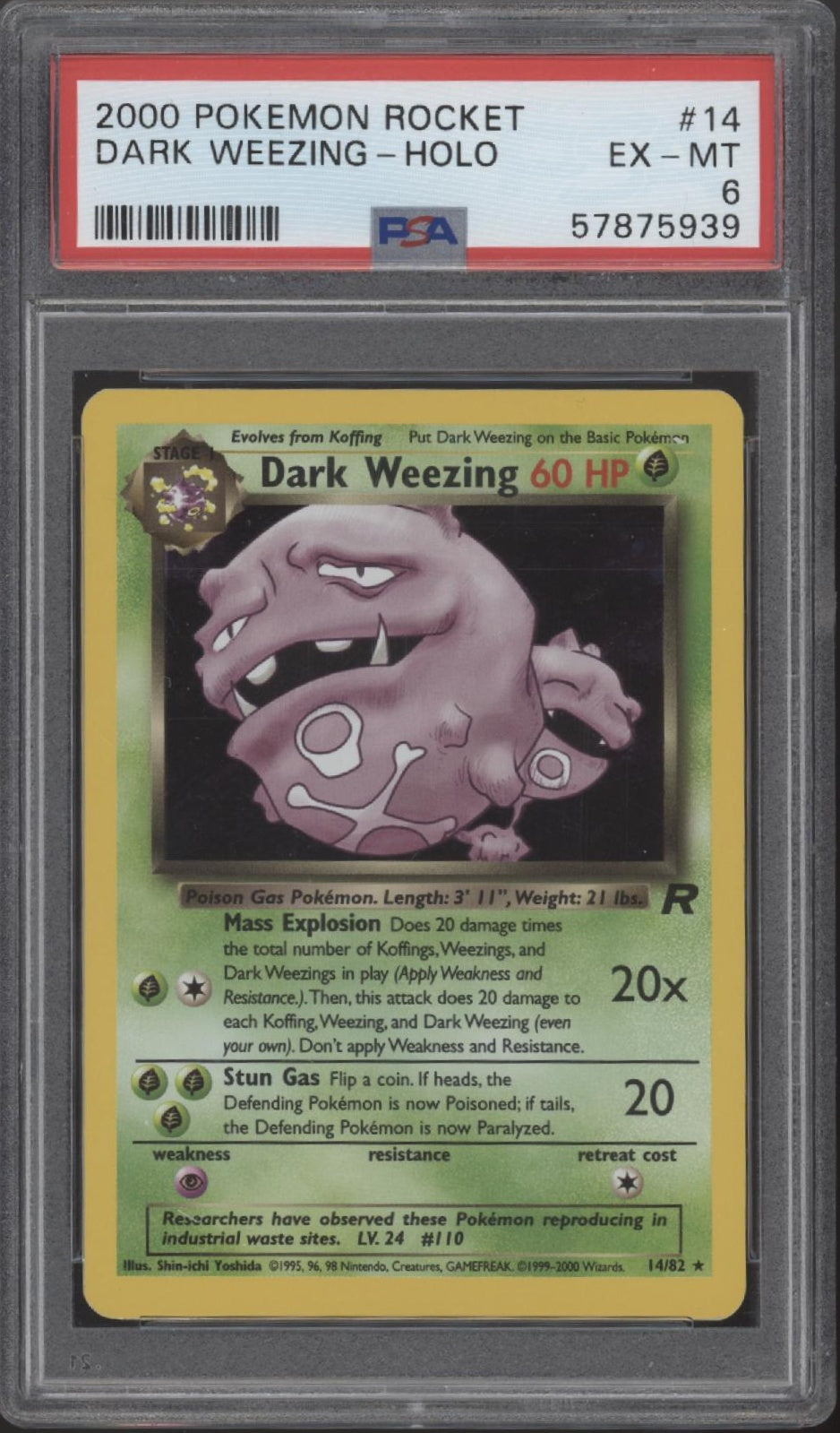 Dark Weezing Pokemon Team Rocket Holo #14 PSA 6
