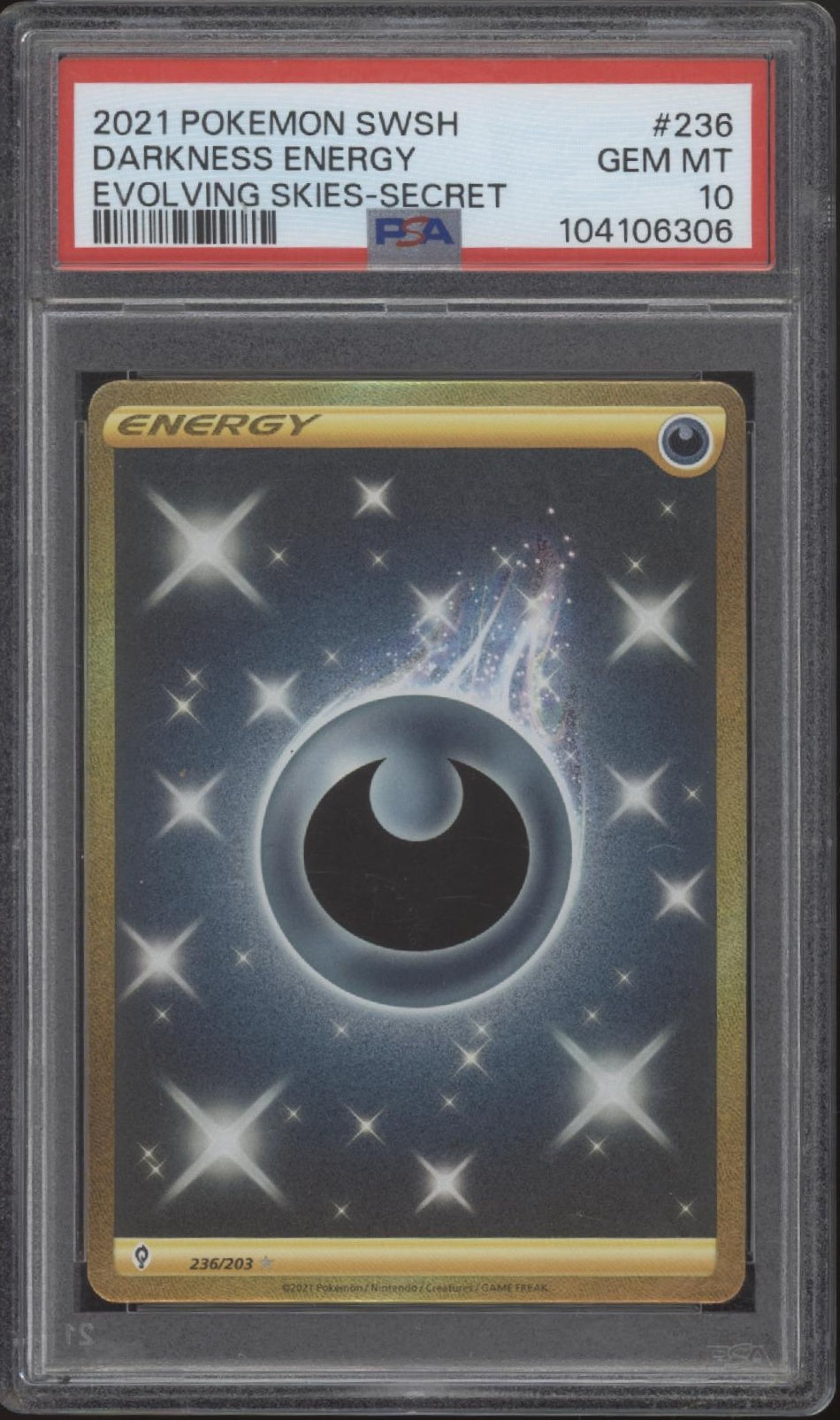 Darkness Energy Pokemon Evolving Skies Secret #236 PSA 10
