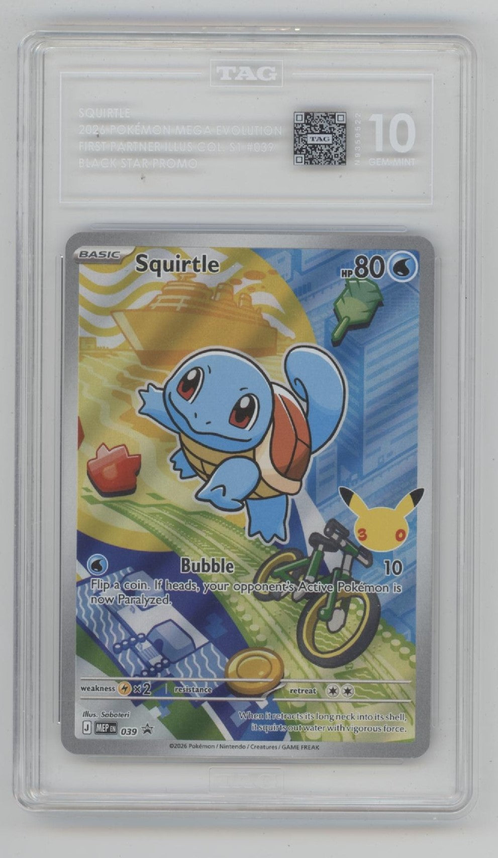 Squirtle Pokemon First Partner Illustration Collection Series 1 #039 TAG 10