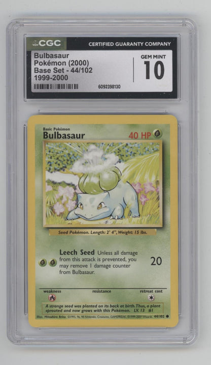 Bulbasaur Pokemon Base Set #44 CGC 10