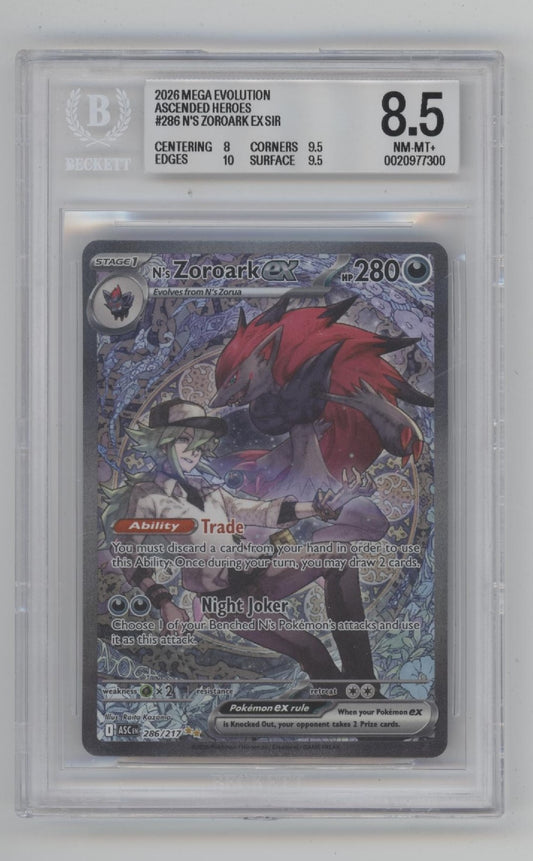 N's Zoroark ex Pokemon Ascended Heroes Special Illustration Rare Beckett 8.5