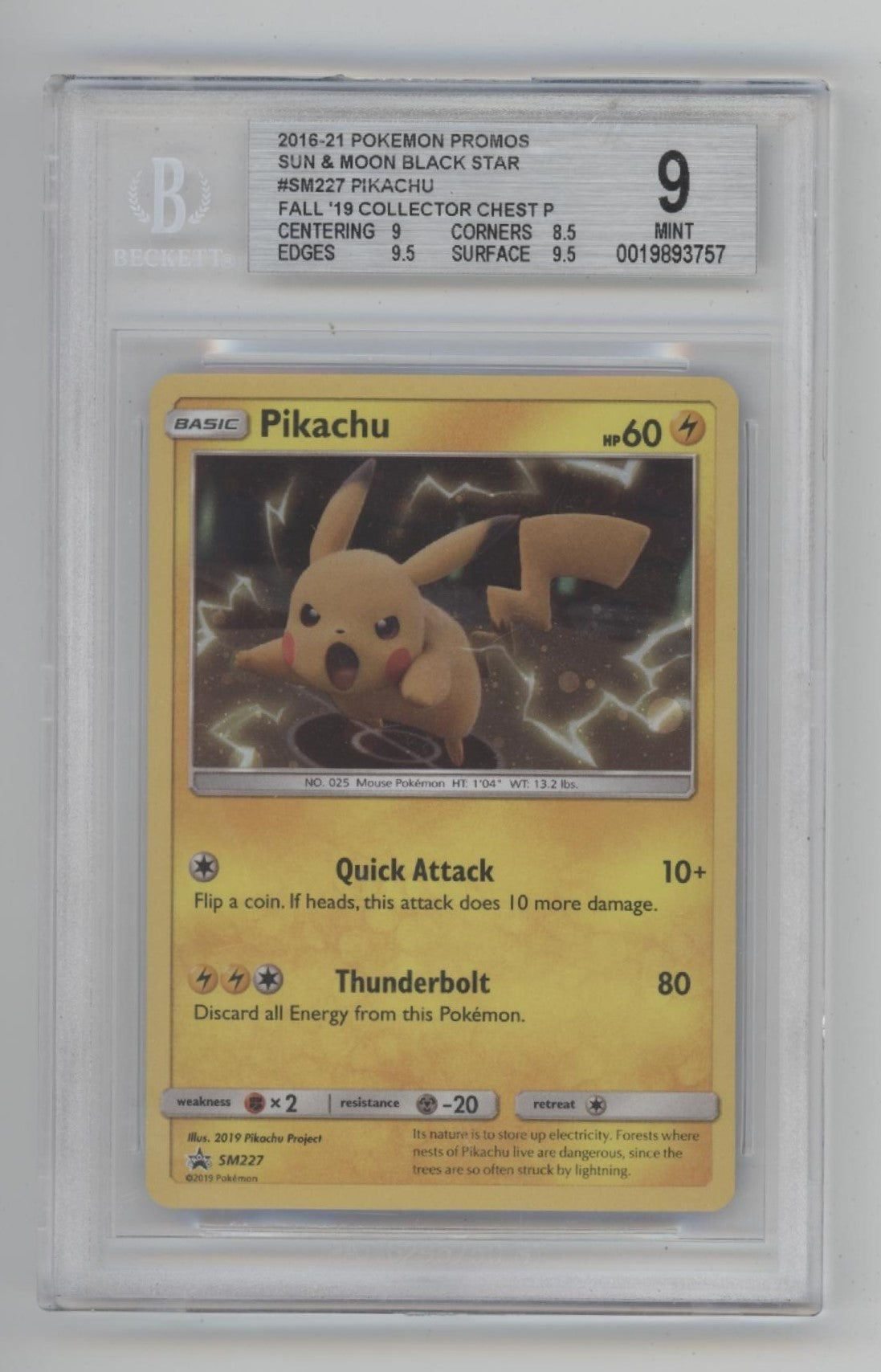 Pikachu Pokemon Fall 2019 Collector Chest #SM227 Beckett 9