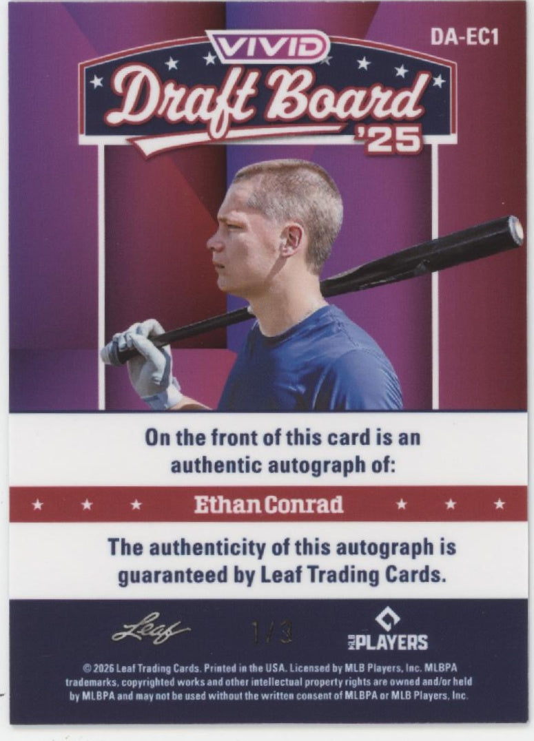 Ethan Conrad 2026 Leaf Vivid Draft Board Auto 1/3 #DA-EC1