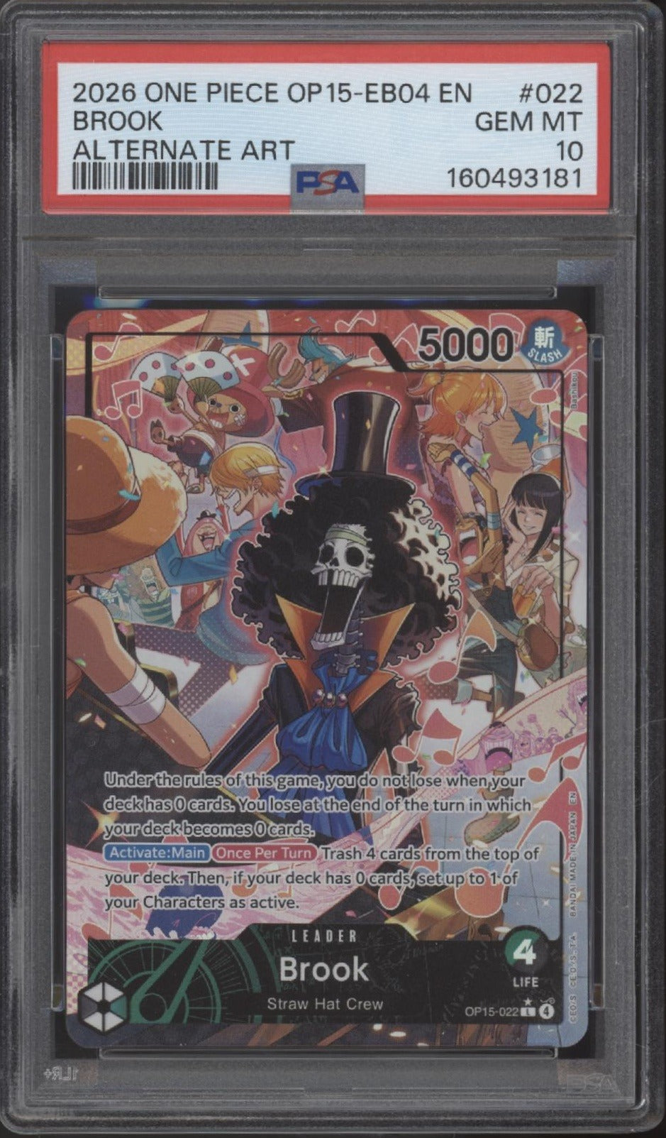 Brook One Piece Card Game OP15-EB04 Alternate Art #022 PSA 10