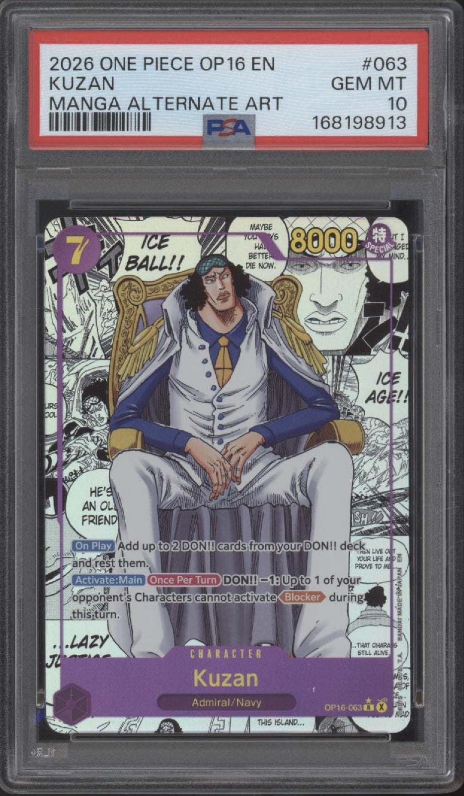 Kuzan One Piece Card Game OP16 Manga Alternate Art #063 PSA 10