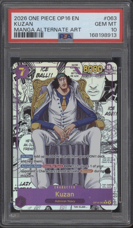 Kuzan One Piece Card Game OP16 Manga Alternate Art #063 PSA 10