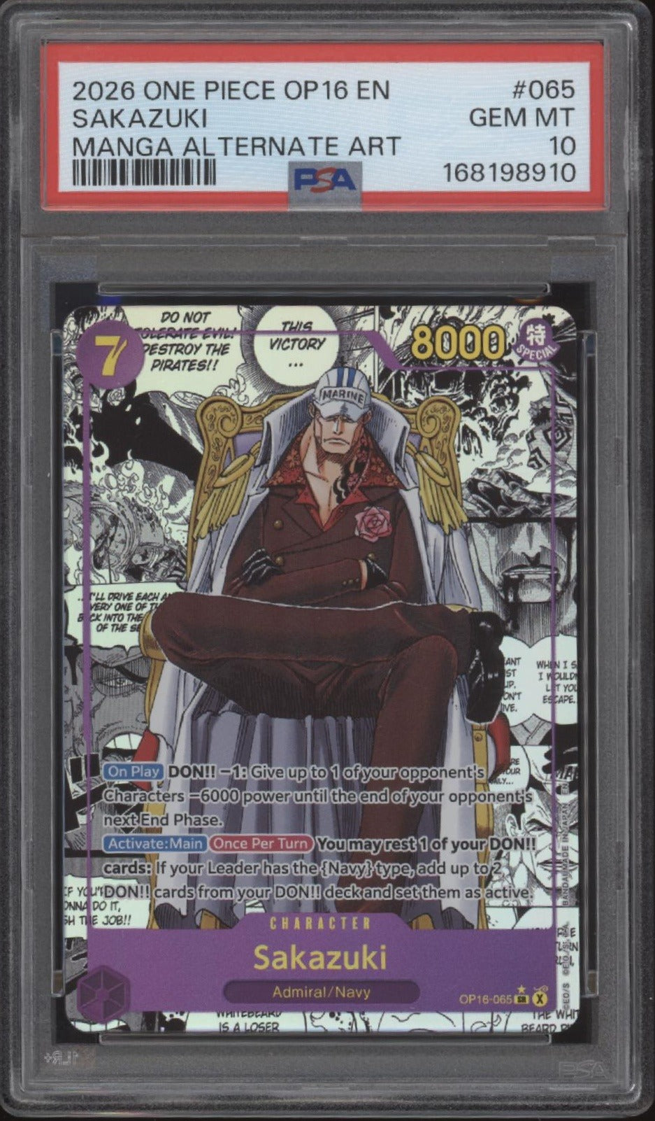 Sakazuki One Piece Card Game OP16 Manga Alternate Art #065 PSA 10