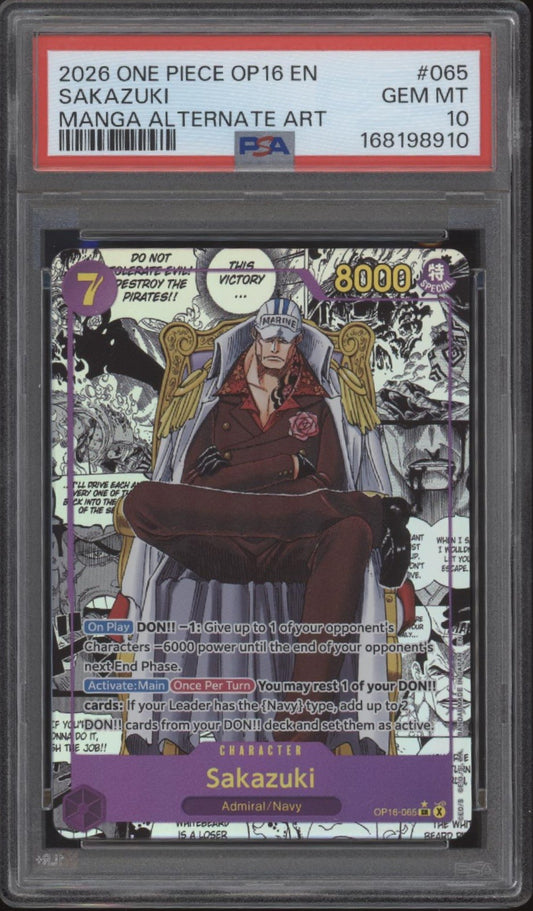 Sakazuki One Piece Card Game OP16 Manga Alternate Art #065 PSA 10