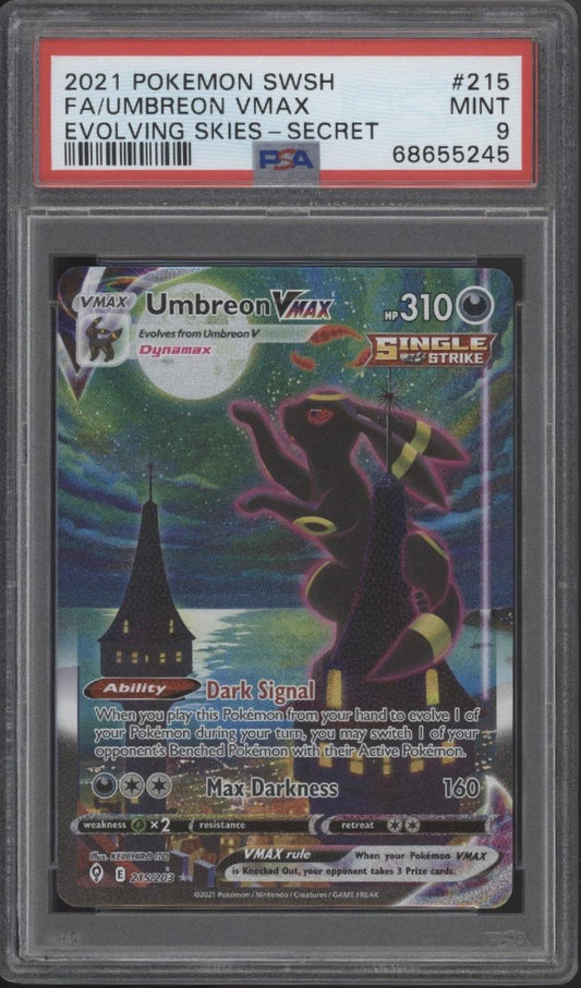 Umbreon VMAX Pokemon Evolving Skies Secret Full Art #215 PSA 9 #2
