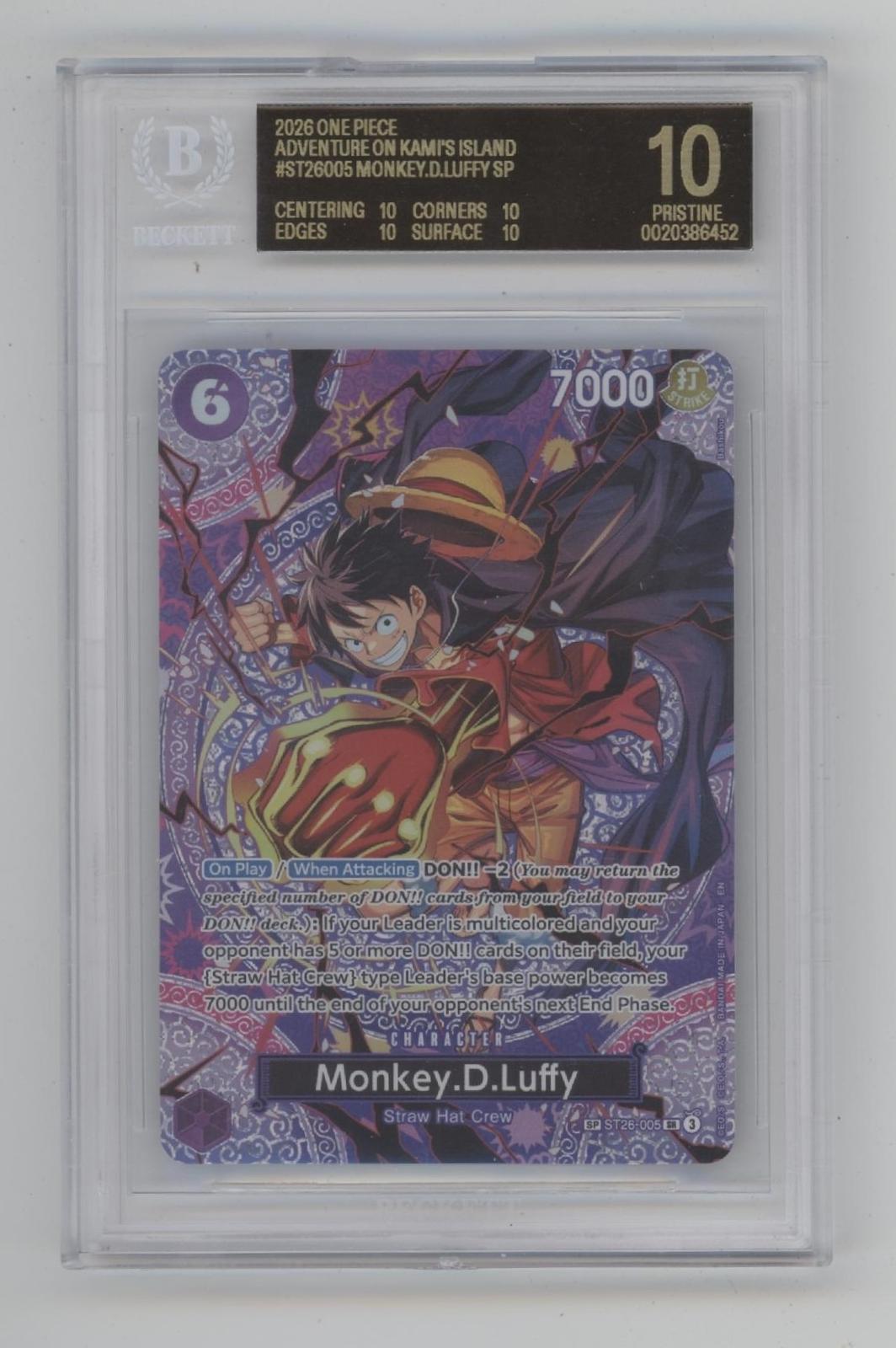 Monkey D Luffy One Piece Card Game ST26 #005 Beckett 10 Pristine