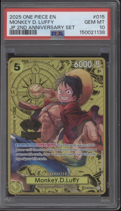 Monkey D Luffy One Piece Card Game 2nd Anniversary Set Japanese #015 PSA 10