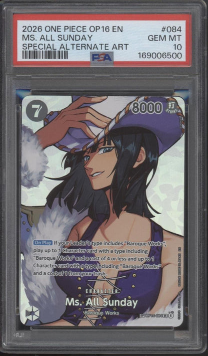Ms All Sunday One Piece Card Game OP16 Special Alternate Art #084 PSA 10