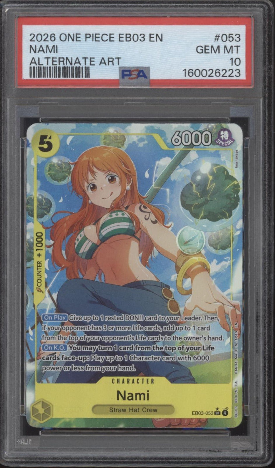 Nami One Piece Card Game EB03 Alternate Art #053 PSA 10