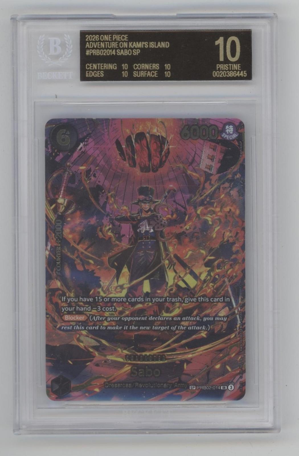 Sabo One Piece Card Game PRB02 #014 Beckett 10 Pristine