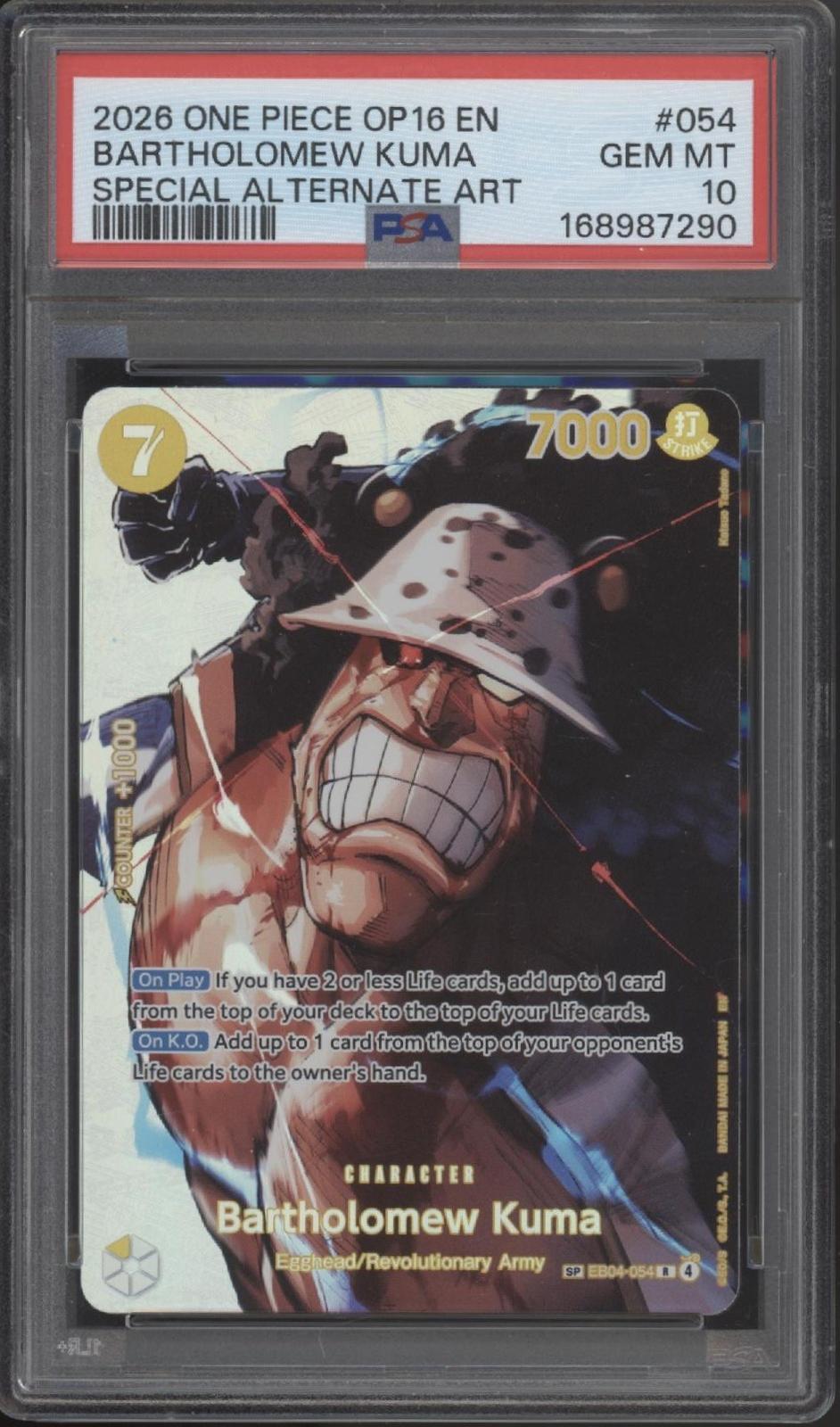 Bartholowmew Kuma One Piece Card Game OP16 Special Alternate Art #054 PSA 10