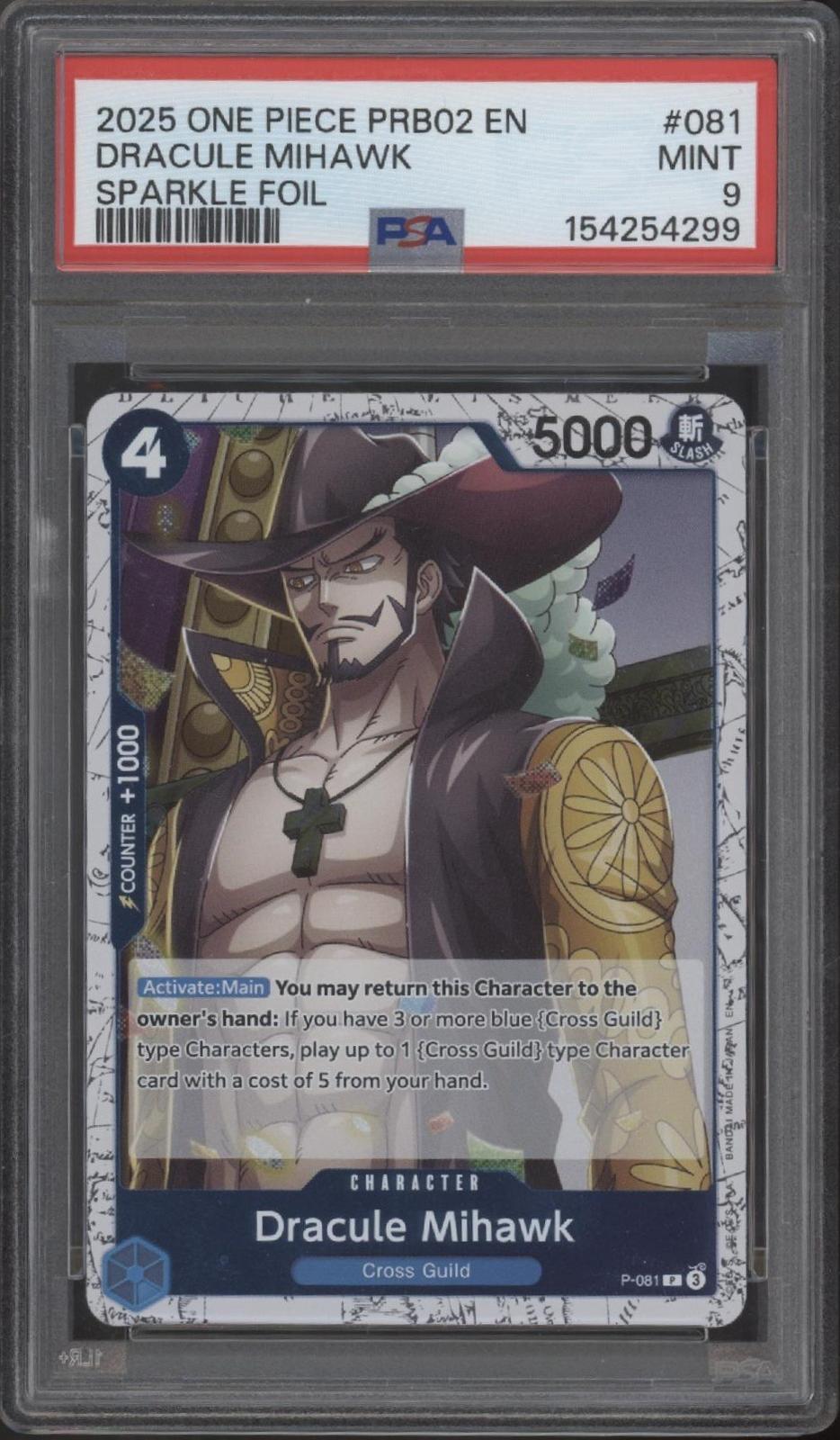 Dracule Mihawk One Piece Card Game PRB02 Sparkle Foil #081 PSA 9
