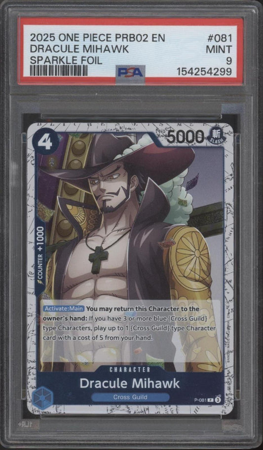 Dracule Mihawk One Piece Card Game PRB02 Sparkle Foil #081 PSA 9