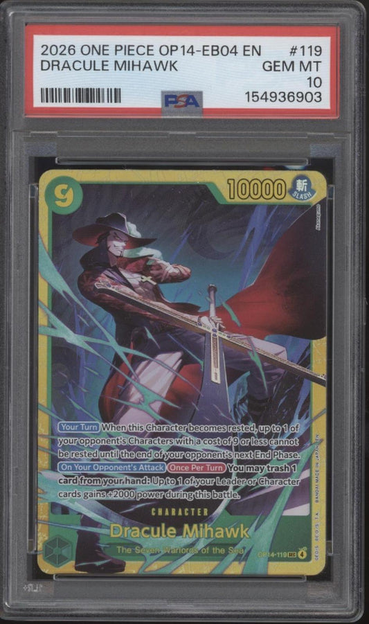 Dracule Mihawk One Piece Card Game OP14-EB04 #119 PSA 10