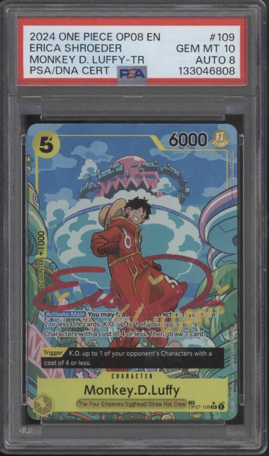 Erica Shroeder Monkey D Luffy One Piece Card Game OP08 #108 Auto PSA 10 / 8