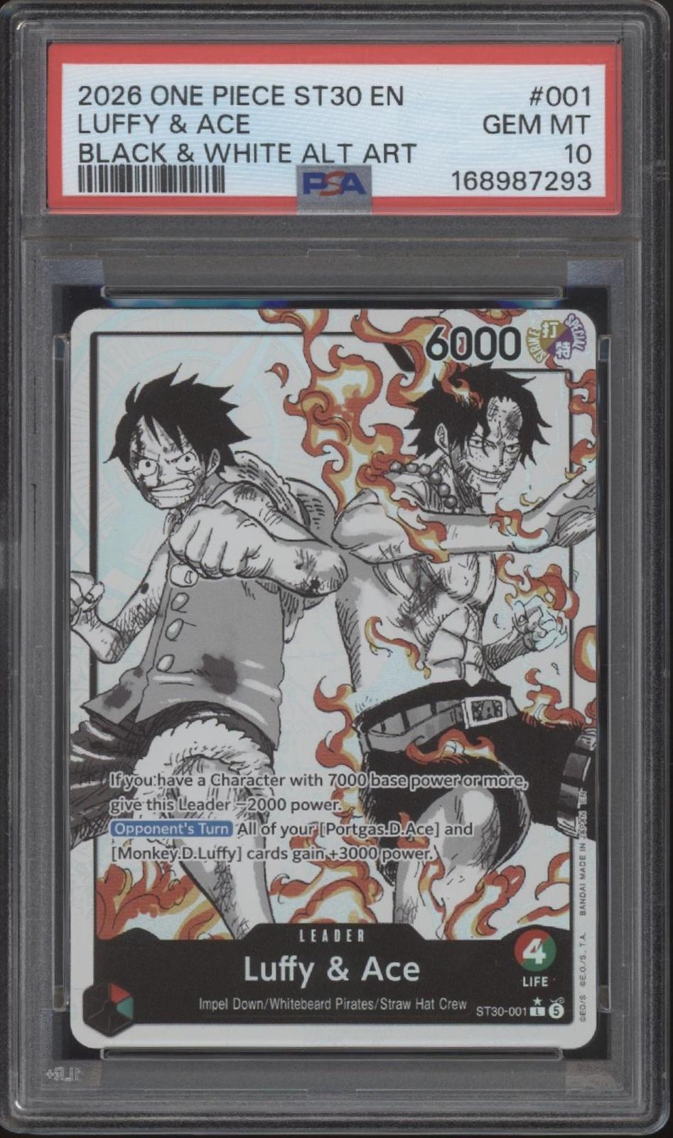 Luffy & Ace One Piece Card Game ST30 Black & White Alternate Art #001 PSA 10 #2
