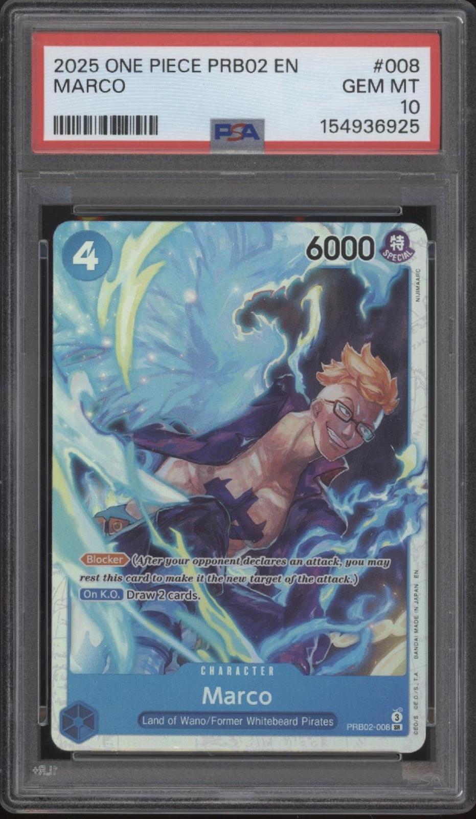 Marco One Piece Card Game PRB02 #008 PSA 10