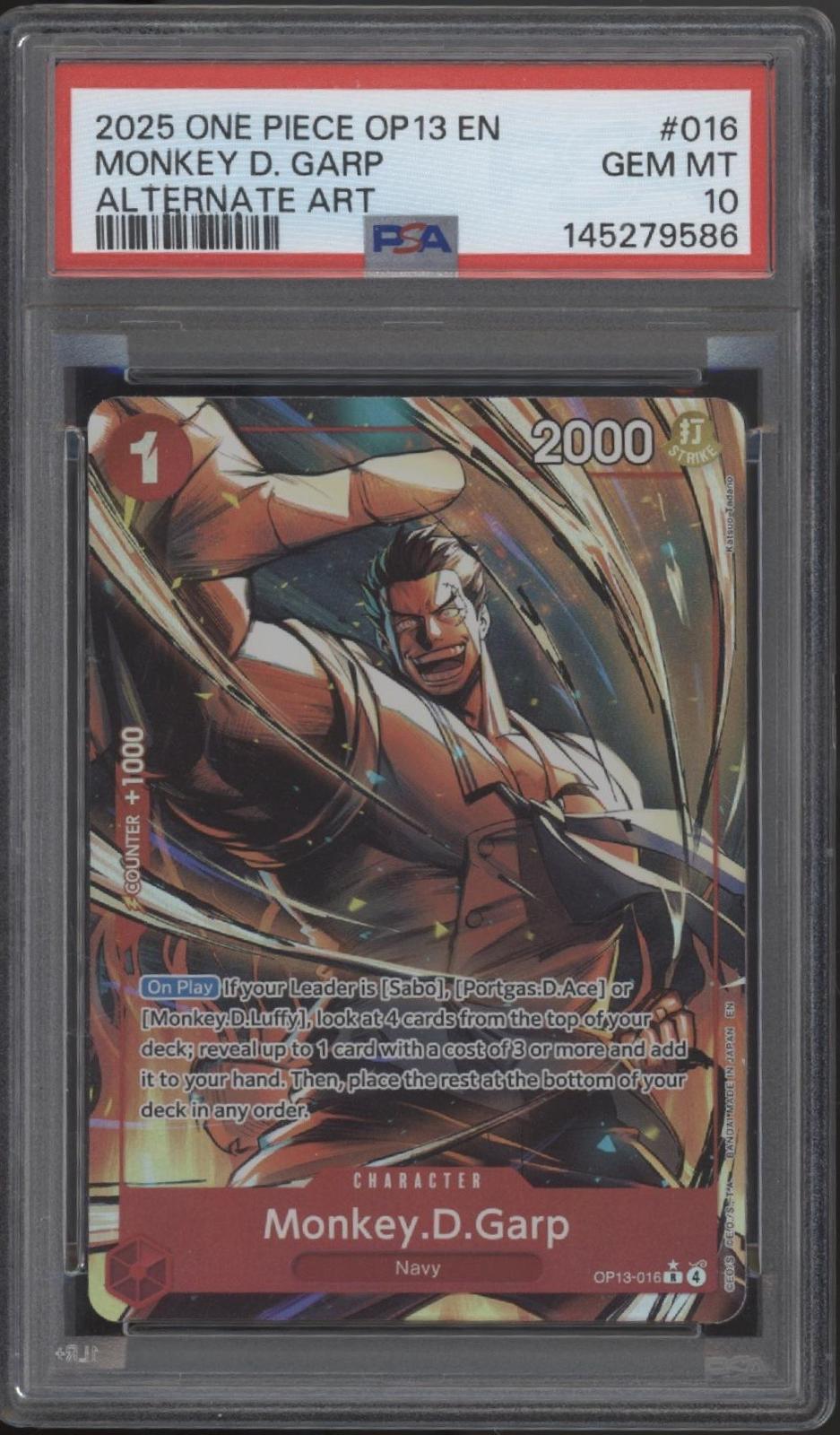 Monkey D Garp One Piece Card Game OP13 #016 PSA 10