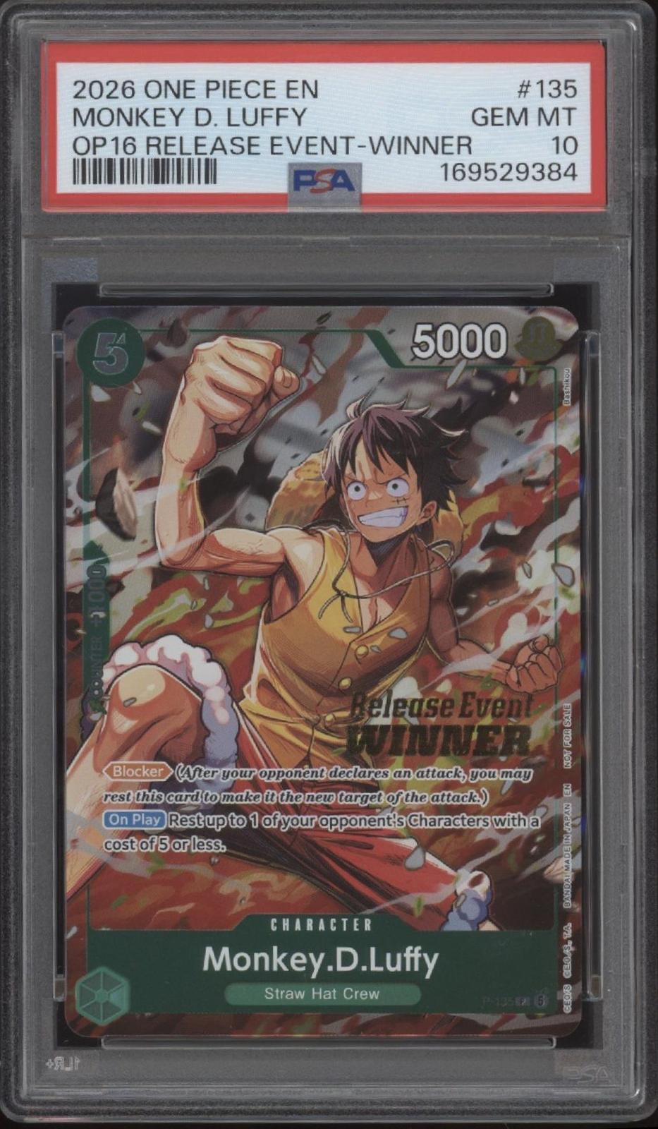 Monkey D Luffy One Piece Card Game OP16 Release Event Winner #135 PSA 10 #1