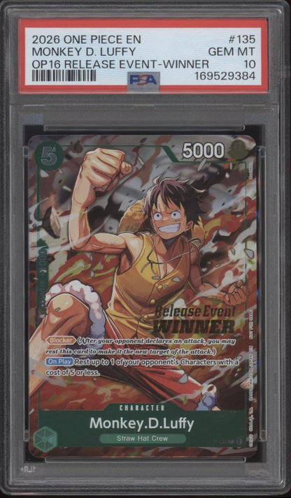 Monkey D Luffy One Piece Card Game OP16 Release Event Winner #135 PSA 10 #1