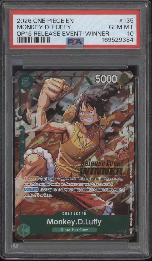 Monkey D Luffy One Piece Card Game OP16 Release Event Winner #135 PSA 10 #1