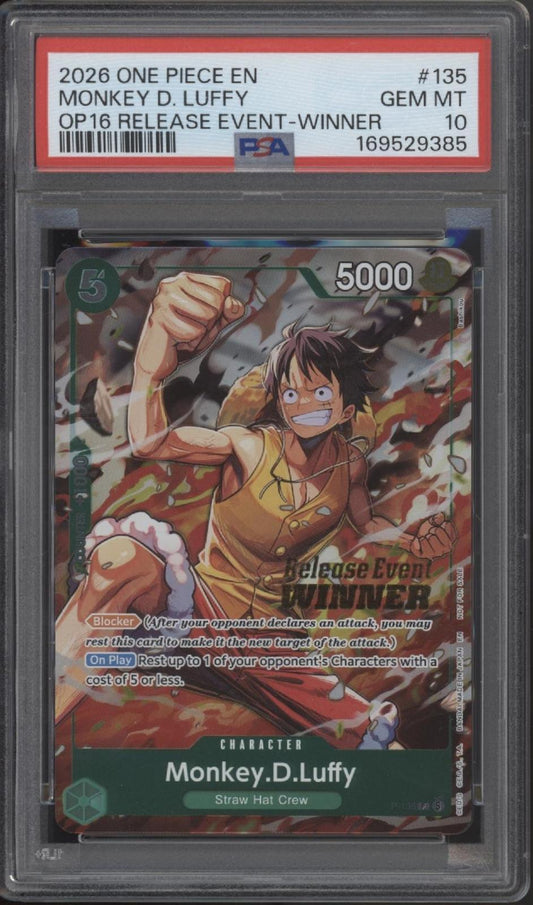 Monkey D Luffy One Piece Card Game OP16 Release Event Winner #135 PSA 10 #2