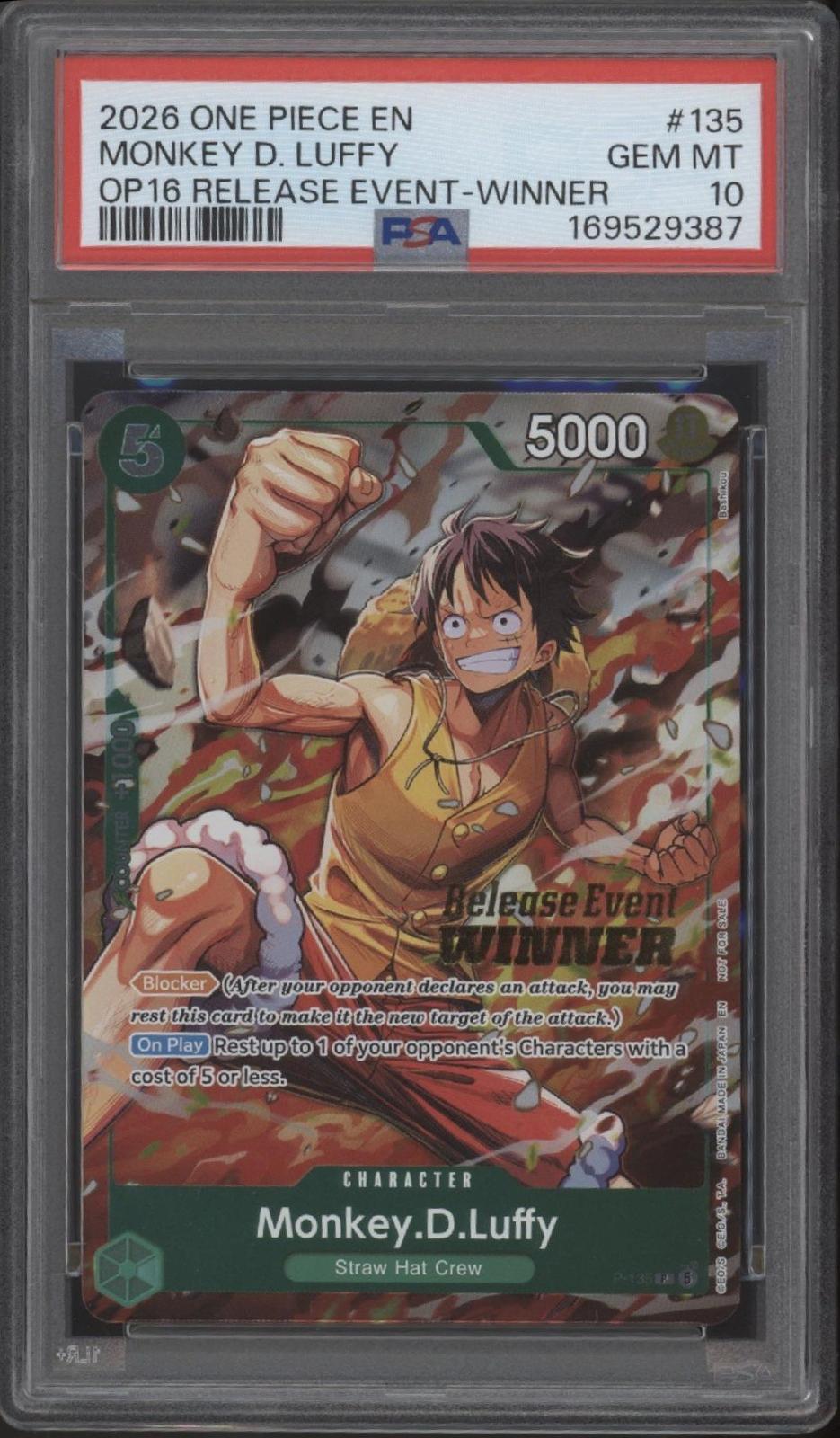 Monkey D Luffy One Piece Card Game OP16 Release Event Winner #135 PSA 10 #3