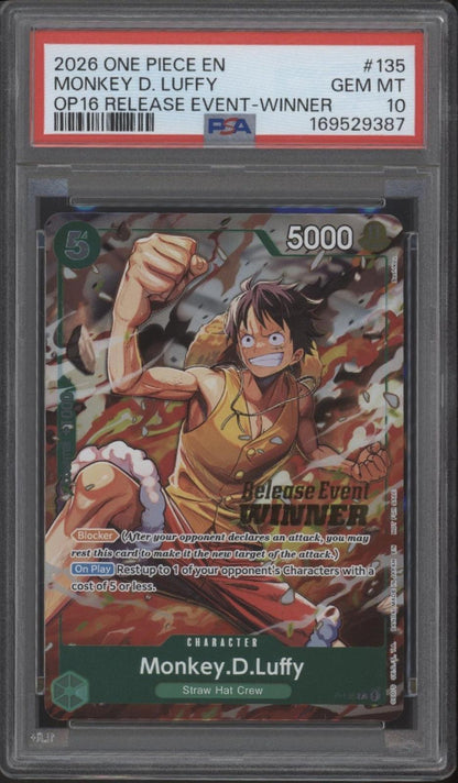 Monkey D Luffy One Piece Card Game OP16 Release Event Winner #135 PSA 10 #3