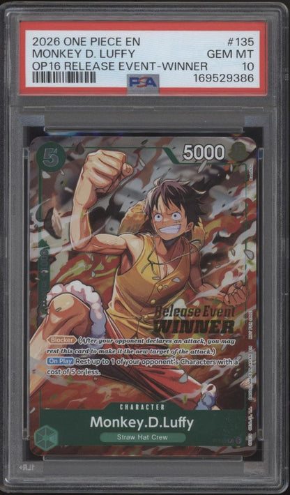 Monkey D Luffy One Piece Card Game OP16 Release Event Winner #135 PSA 10 #4