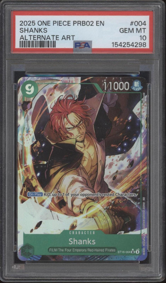 Shanks One Piece Card Game PRB02 Alternate Art #004 PSA 10