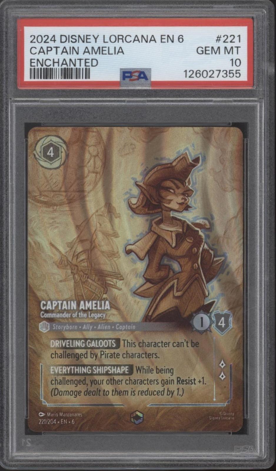 Captain Amelia Disney Lorcana Azurite Sea Enchanted #221 PSA 10