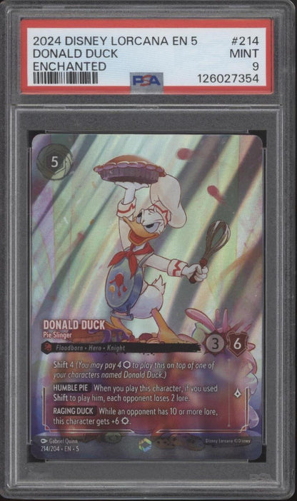 Donald Duck Pie Slinger Disney Lorcana Shimmering Skies Enchanted #214 PSA 9
