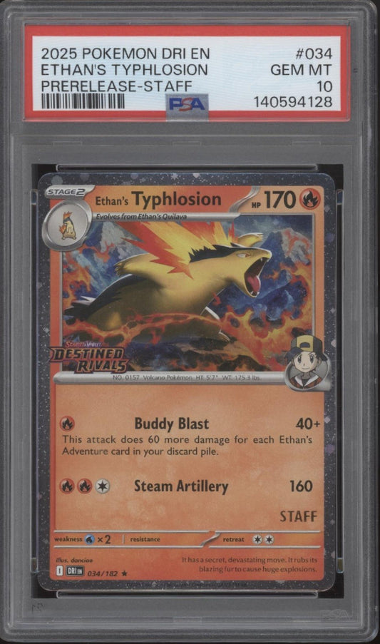 Ethan's Typhlosion Pokemon Destined Rivals Prerelease Staff Promo #034 PSA 10